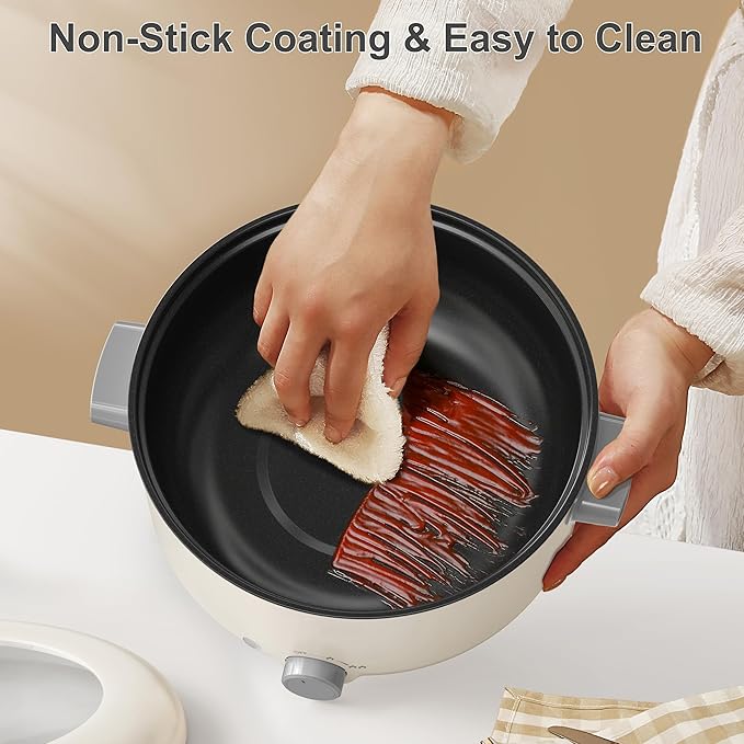 Electric Hot Pot, 3L Multifunctional Non-Stick Electric Skillet, Rapid Noodle Cooker & Frying Pan for Steak, Eggs, Ramen & Shabu Shabu, Perfect for Family Gatherings, Camping, RV Travel & Dorms