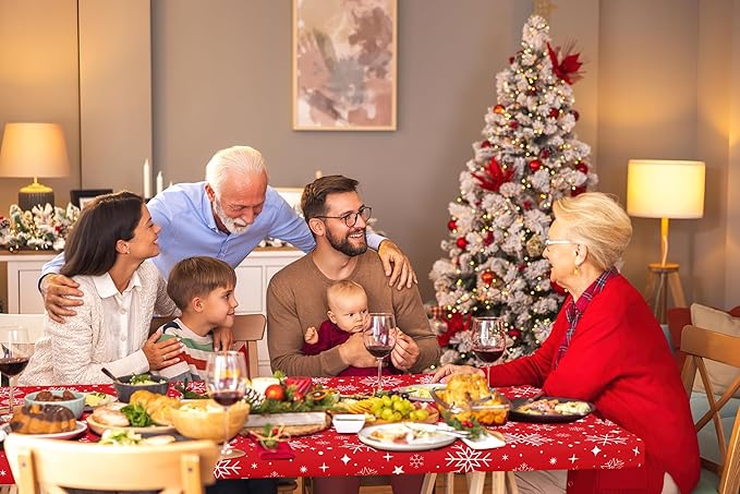 homing Rectangle Table Cloth Cover, Waterproof Polyester Elastic Fitted Tablecloth, Fits for 8 Foot Folding Tables, Washable Table Protector for Christmas, Holiday, Party (Snowflakes, 30" x 96")