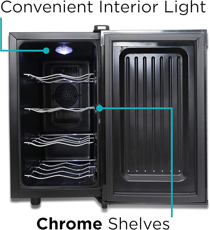 BLACK+DECKER Wine Cooler 8 Bottle,Wine Fridge Thermoelectric with Mirrored Front,Freestanding Wine Cooler Refrigerator &LED Display,BD60326