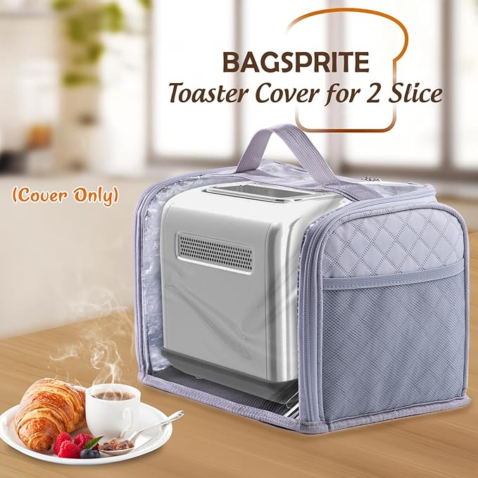 BAGSPRITE Toaster Cover for 2 Slice Wide Slot, Full Open Dust Covers for Kitchen Appliances Compatible with Cuisinart, BELLA, Black and Decker 2 Slices, Toaster Bags with Zipper Closure (Cover Only)
