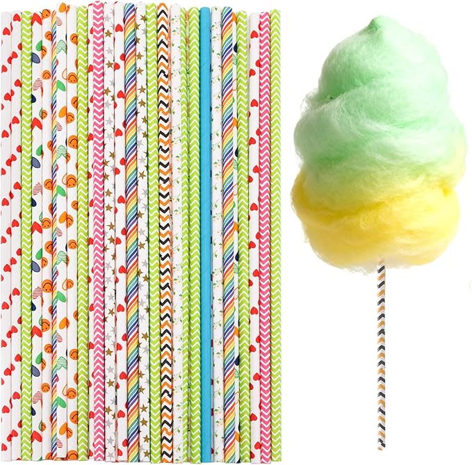 50Pcs Cotton Candy Sticks Cones, 13.78 Inch Random Color Candy Supplies, Paper Straws, Cones for Birthdays, Weddings, Holiday Parties, Candy Making