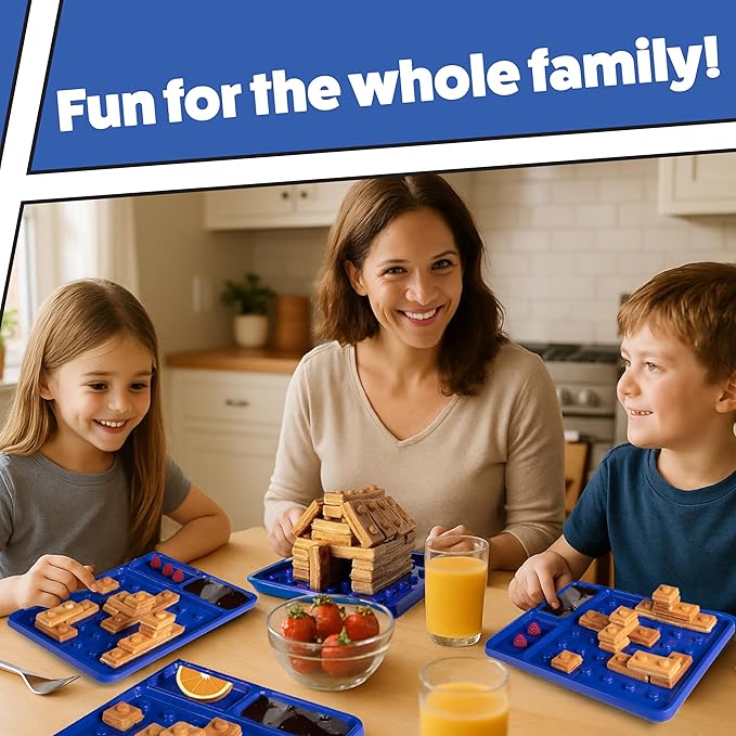 Building Brick Electric Waffle Maker- GREY with 2 Construction Eating Plates- Cook Fun Buildable Waffles in Minutes Like Houses, Cars & More- Revolutionize Breakfast - Stack & Build on Serving Dishes