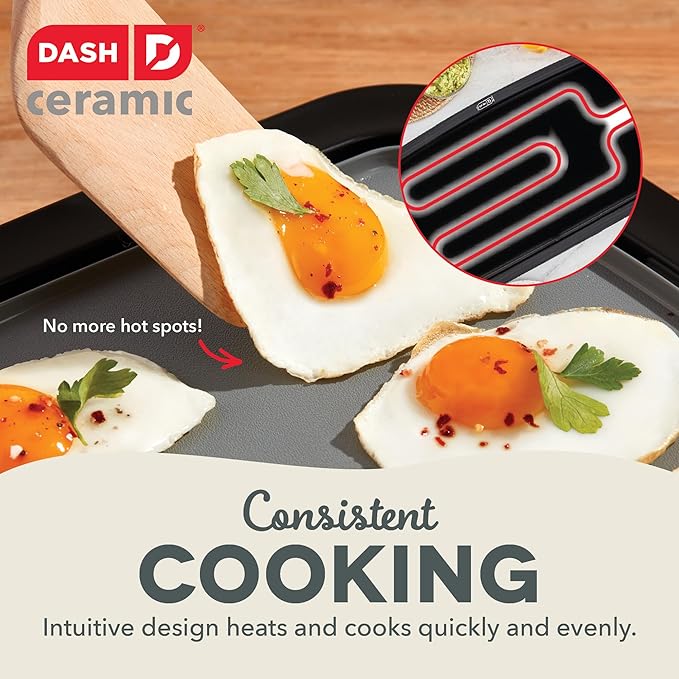 Dash Everyday Ceramic Electric Griddle - Includes Adjustable Temperature, Large Cooking Surface, and Removable Drip Tray For Pancakes, Burgers, and Breakfast - Cream