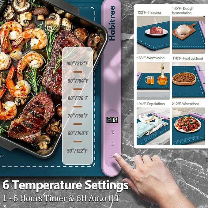 3-Pack Silicone Food Warming Mat & Food Warmers for Parties Buffet - Rapid Heating 6-Level Temp Control, Rollable Portable Easy Clean - Value Set for Gatherings & Home Daily Use（Blue）