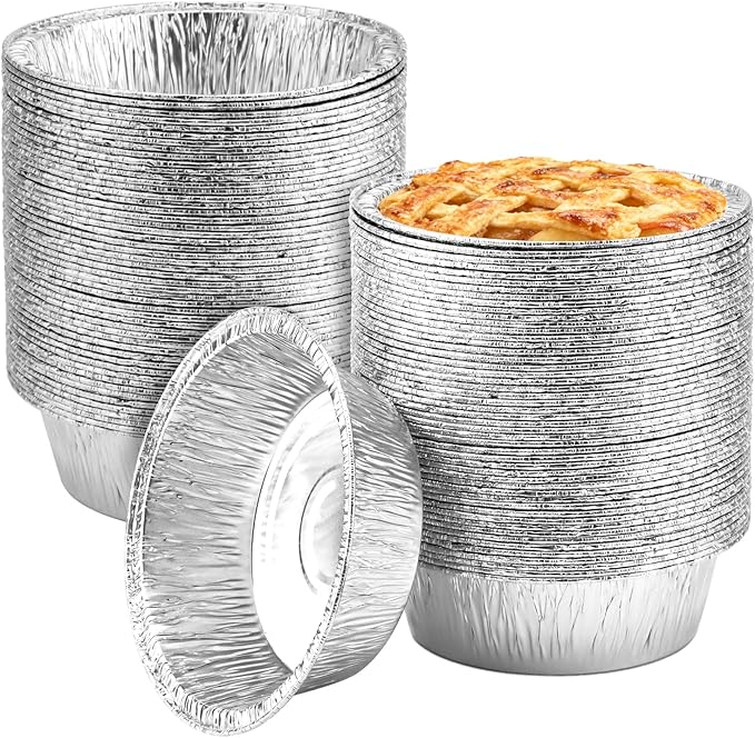 100 Pack 5" Round Tart Pie Foil Pans Disposable Aluminum Foil Tart & Pie Tins for Baking,Cooking,Storage or Reheating