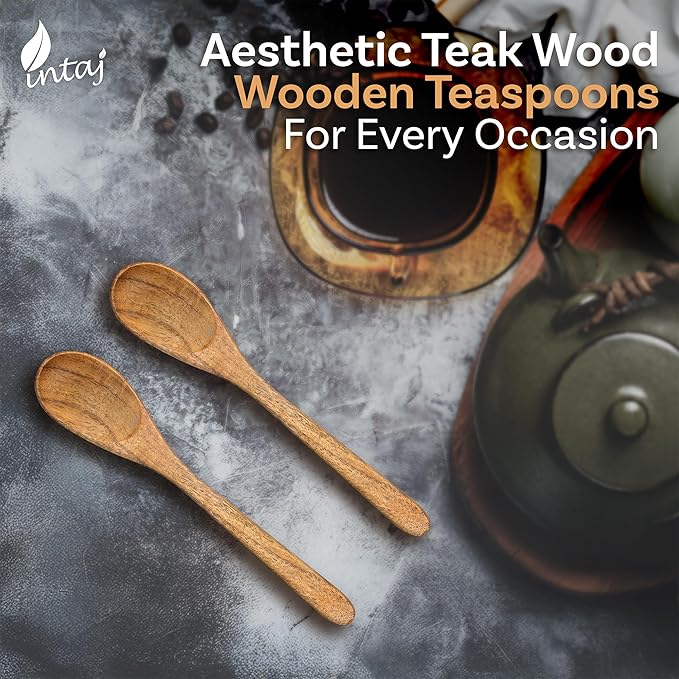 INTAJ 6 PCS Small Wooden Spoons, 6 Inch Honey Spoons for Tea, Hardwood Wooden Honey Teaspoon for Coffee, Little Tiny Wood Spoon, Bamboo Table Spoon for stirring, Wooden Spoons for Utensils Set