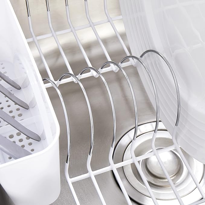 Sweet Home Collection 2 Piece Dish Drying Rack Set Drainer with Utensil Holder Simple Easy to Use Fits in Most Sinks, 14.5" x 13" x 5.25", White (Pack of 12)