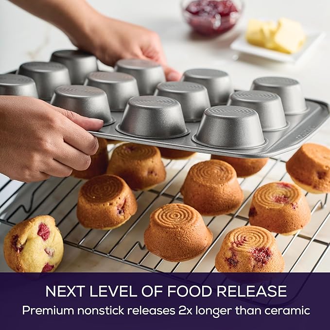 Circulon Nonstick Bakeware 12-Cup Muffin Tin, Gray, Steel