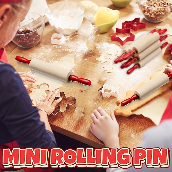 Mini Rolling Pin 7.5 Inch (6 Pack) Kids Rolling Pin Set for Play Dough Accessories Small Pin for Dough - Wooden Rolling Pins For Baking With Handles for Foods, Baking Supplies, And Playtime