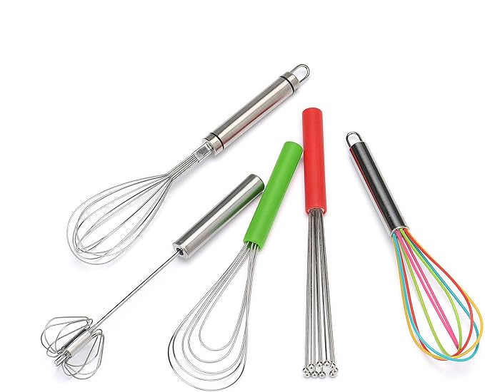 Flat Whisk Silicone Handle Non Slip 10" - 5 Wires Whisk with 10 Heads for Kitchen Cooking by Jell-Cell (Green)