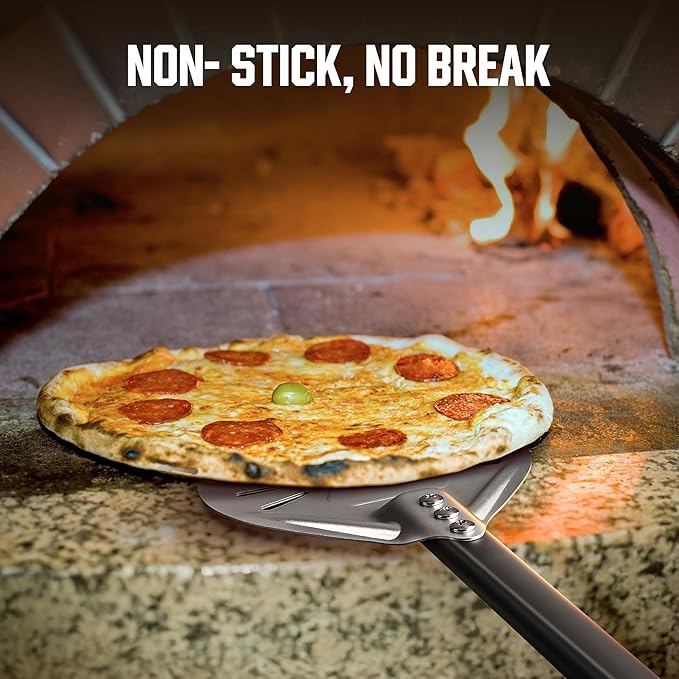 BIG HORN OUTDOORS Pizza Peel - 7-Inch Pizza Turning Peel with Non-Stick Anodized Aluminum for Effortless Pizza Turning&Baked - Perfect Pizza Oven Accessories