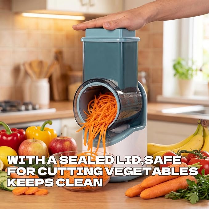 Electric Vegetable Chopper, Multifunctional Automatic Slicer Dicer, Stainless Steel Blades, for Onion Potato Cabbage Veggie Fruit, Green, CVKF01