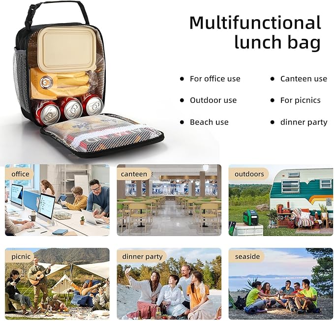 Lovoeo Lunch box Lunch bag for men women Insulated Lunchbox Lunch bags for Work Picnic Travel (Black)