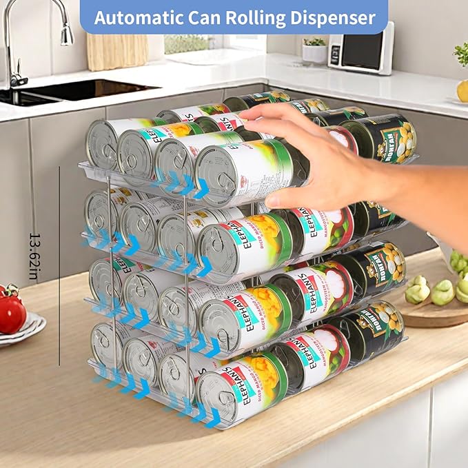 Jsyrjing Can Organizer for Pantry, Modular 2-Tier Can Dispenser with Flexible Combination Design, Clear Extra-Thick Durable 2-Pack Storage Rack for 48 Cans, Stackable for Cabinet, Fridge, Countertop