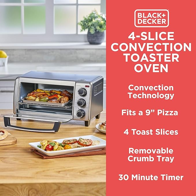 BLACK+DECKER TO1313SBD Toaster Oven, 15.47 Inch, Silver