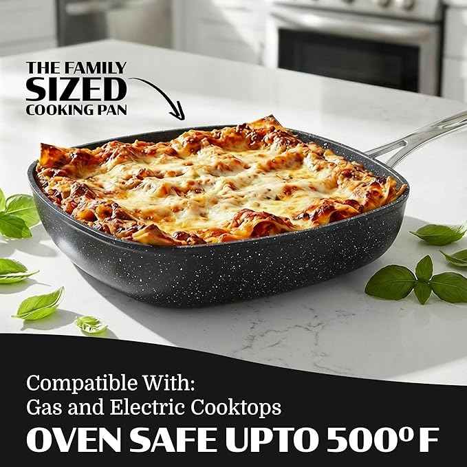 Granitestone 20 Piece Ceramic Nonstick Pots and Pans Set, Cookware and Bakeware Set with Utensils & Steamer, Diamond Reinforced, Non Toxic PFOA PFOS Free, Oven & Dishwasher Safe, Black