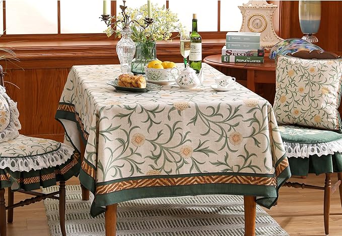 patdrea Designer French Linen Table Cloth for Rectangle Table,Vintage Fall Decorative Tablecloth,Floral Decoration Cover for Kitchen Dining Christmas,Tea Party,Thanksgiving,63"x87"-Littledaisy