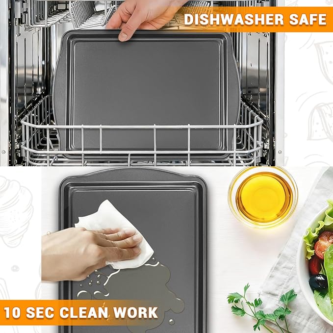 Baking Pan Set of 3 - Carbon Steel Baking Sheets Set, 17 Inch, Nonstick Cookie Sheets for Baking, Rust & Warp Resistant & Stackable, Nontoxic & Heavy Duty & Easy Clean