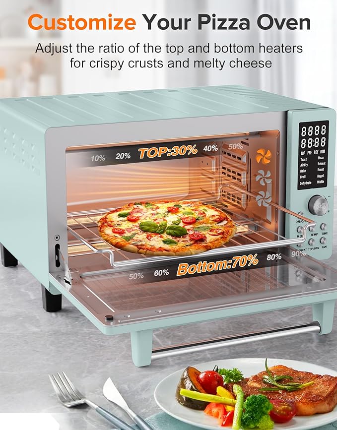 Nuwave Bravo Pro Smart Air Fryer Toaster Oven Combo, Airfryer Convection Oven Countertop, 10-in-1 Functions with Quicker & Even Crisp Technology, 1800W, 50-450°F, PFAS-Free, 21QT, Mint