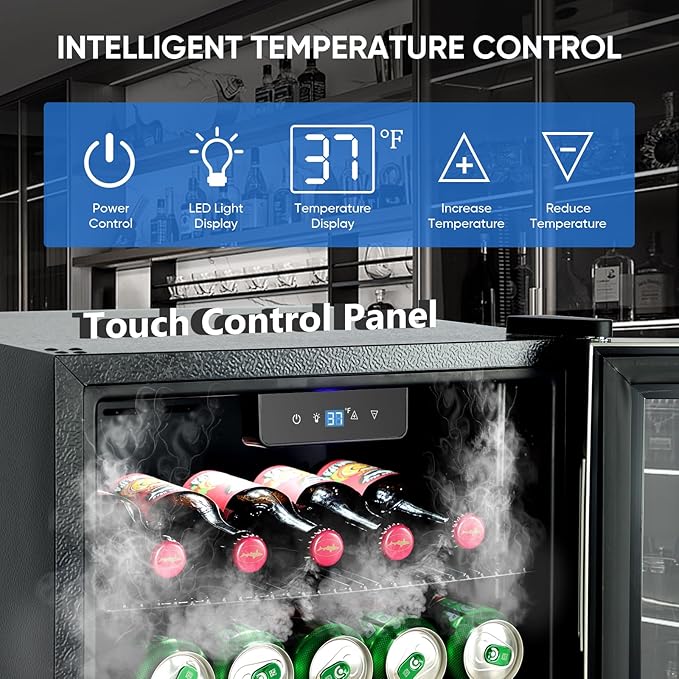 ORYMUSE 3.2 Cu.Ft Beverage Refrigerator, 130 Can Mini Fridge with Glass Door & Digital Temperature Control, Compressor Cooling Freestanding Cooler for Soda, Beer, Wine, Home, Office & Bar - Silver