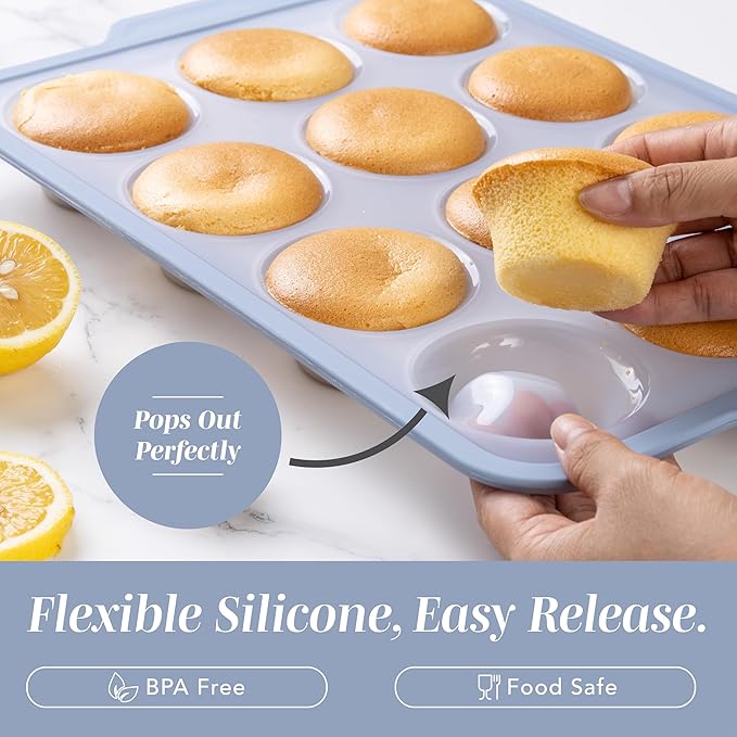 COOK WITH COLOR 17 Pc. Silicone Baking Pan Set - Non-Stick & Easy Clean Silicone Muffin Pans for Baking with Sturdy Metal Frame for Stability, Flexible Cake Molds, Includes Measuring Cups and Spoons