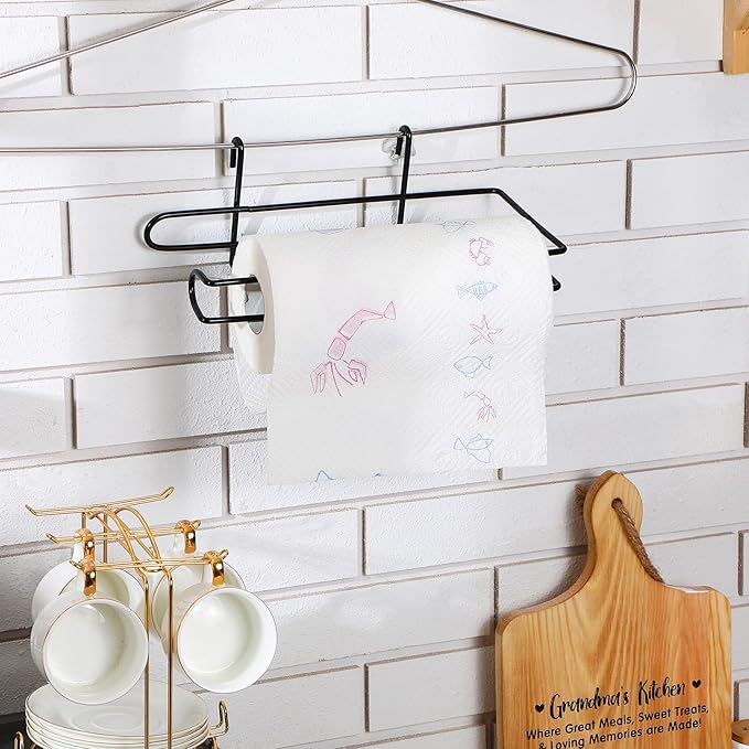 CroBlissful Paper Towel Holder for Wire Shelving 5'' D x 12'' W x 4.5'' H Hanging Paper Towel Holder Wire Shelf Accessories for Camp Dorm Laundry Room Stove Kitchen (Black)