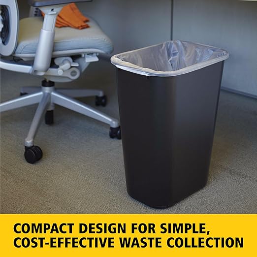 Rubbermaid Commercial Wastebasket Trash Container, 41QT/10.25 GAL, Plastic, Black, Stackable Trash Can for Bedroom/Bathroom/Office, Fits Under Desk/Sink/Cabinet