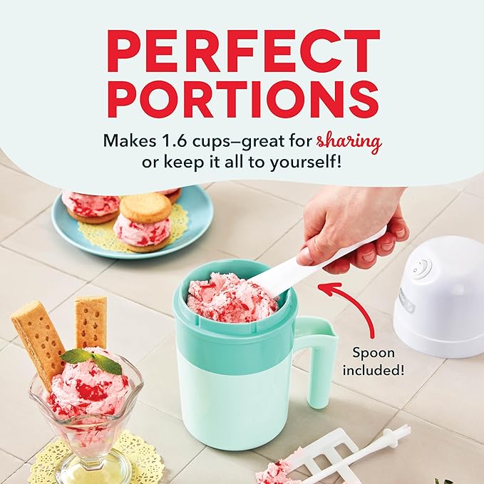 Dash My Pint Ice Cream Maker - Compact & Convenient Single-Serving Ice Cream Maker - Makes Gelato, Sorbet & Frozen Yogurt - 1.6 Cups, Aqua