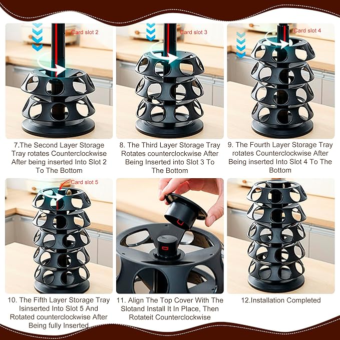 CEHNCEH K Cup Holder: Coffee Pod Carousel Organizer, Compatible with 40 Keurig K-Cup Pods, Spins 360-Degrees - Lazy Susan Platform, Home or Office Kitchen Counter Organize (New Model Black)