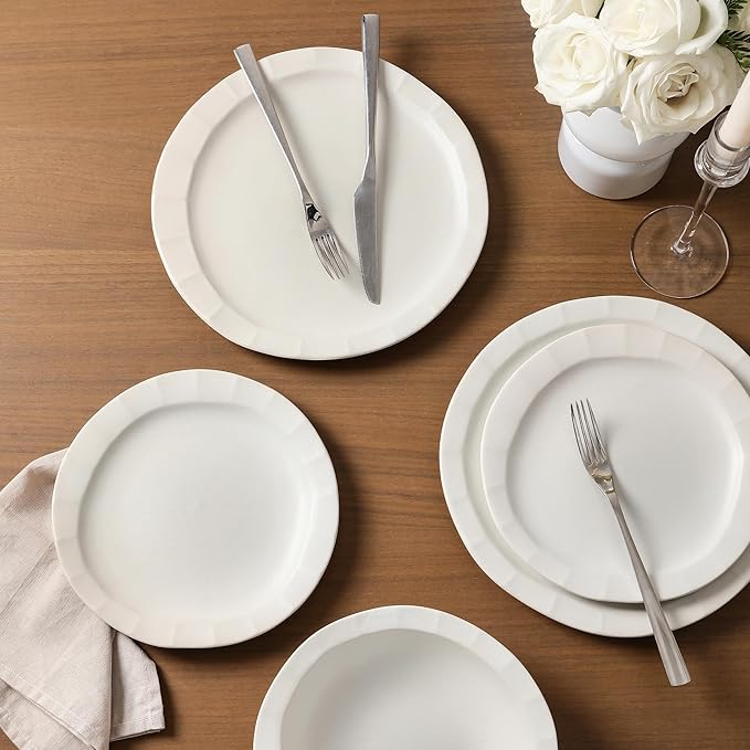 Stone Lain Oasis 24-Piece Dinnerware Set Stoneware, Dishwasher and Microwave Safe Plates and Bowls Set, Dish Set for 8, White