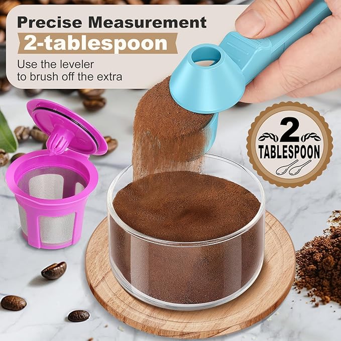 Coffee Scoop & Funnel for Reusable K Cup Refillable Coffee Pods, Coffee Measuring Spoon 2 Tablespoon Capacity, Scoop with Funnel for Ground Coffee, Protein Powder, Tea (Blue, 2 Pack)