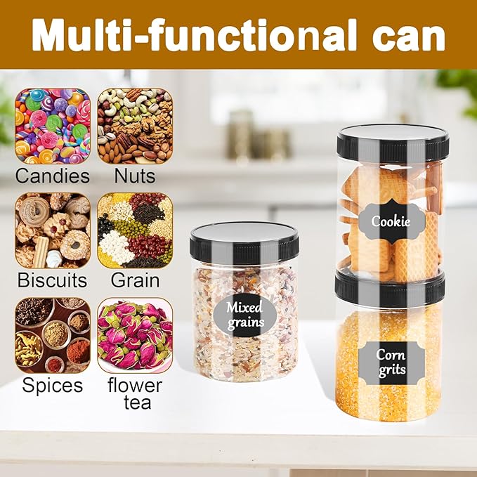 Janisfirst 16oz Clear Plastic Jars With Lids,Plastic Jars With Lids,Airtight Container Ideal For Dry Food, Peanut Butter, Honey Jam,Cream, Bathroom and Storage(set of16)