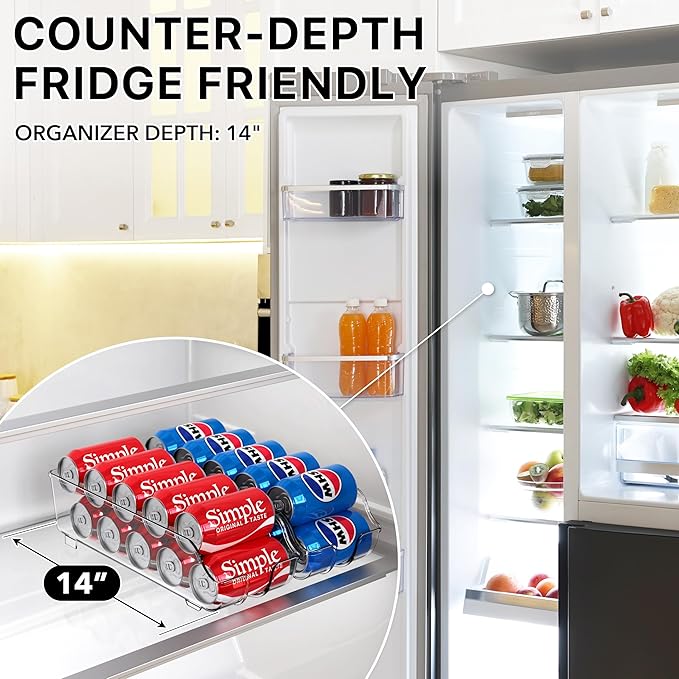 Simple Houseware Soda Can Organizer and Dispenser for Refrigerator / Pantry, Clear, Set of 6
