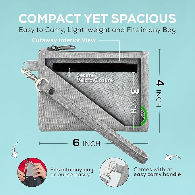 Enjoy Native Small Smell Proof Bag 6" x 4", Odor Resistant, Airtight, Water Resistant, Secure Zipper, Perfect Portable Size, Unisex, Gray, Storage Bag