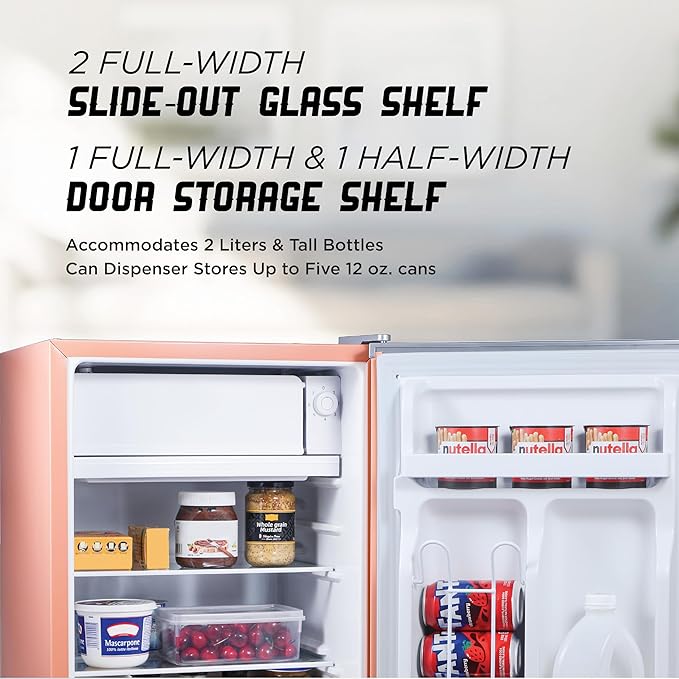 ICEBOX 2.5 Cu. Ft. Compact Refrigerator, ENERGY STAR Certified Small Refrigerator, Single Door Mini Fridge with Chiller Compartment, R600a Refrigerant, IBCR25BLS, Blush Red