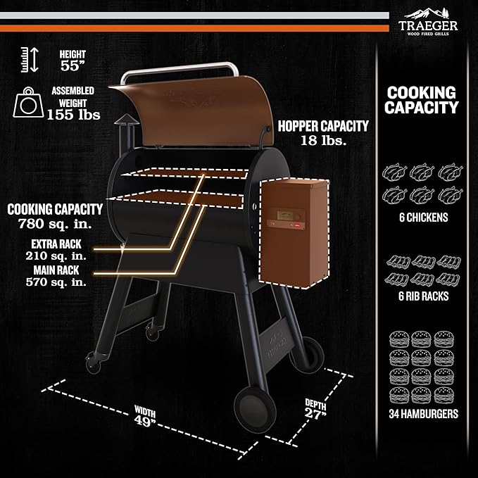 Traeger Grills Pro 780 Wood Pellet Smoker Grill, 6-in-1 BBQ Pellet Grill Combo, WiFi and App-Connected Electric Smoker, 780 Square Inches of Grilling Area, Temperature Control, Bronze Finish