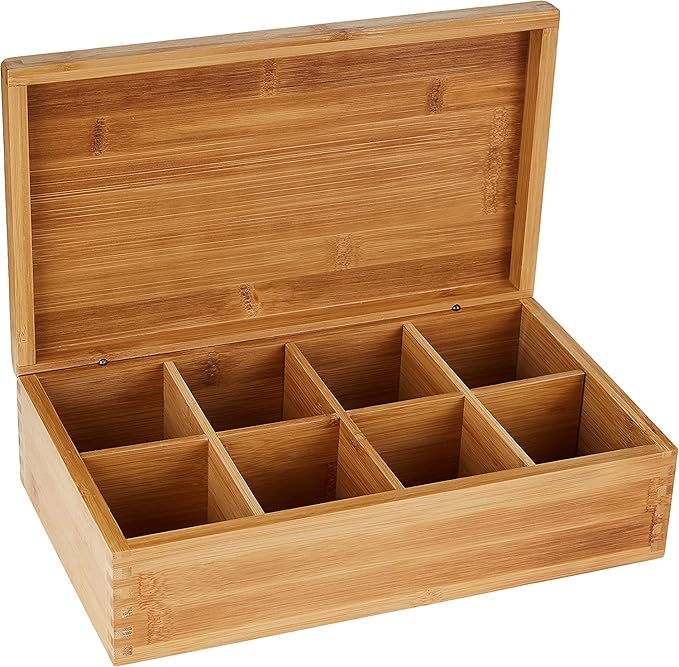 Lipper International 8188 Bamboo Wood Tea Box with 8 Compartments, 12-3/8" x 7-3/8" x 3-3/5"
