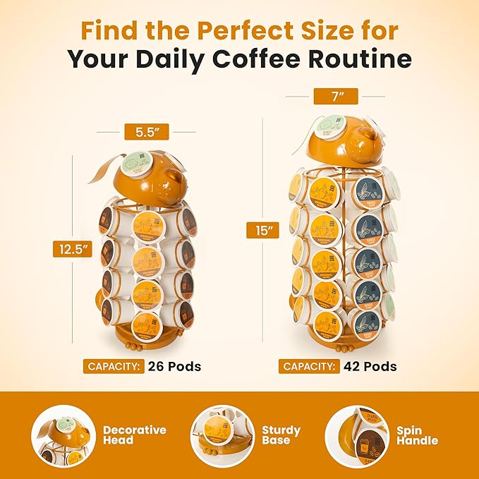 Made Easy Kit Carousel Coffee Pod Holder - Compatible with Keurig K-Pods K-Cups - Countertop 360 Spin Rack Storage Organizer - Revolving Base - Capsule Café Station Bar (Dog Brown, Small)