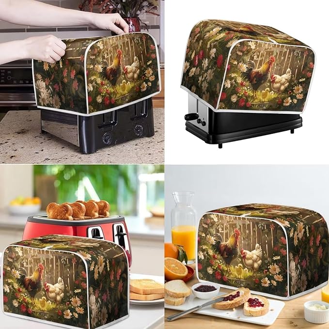 Chicken Toaster and Blender Cover Set Flower Washable Kitchen Small Appliance Cover Dust and Fingerprint Protection