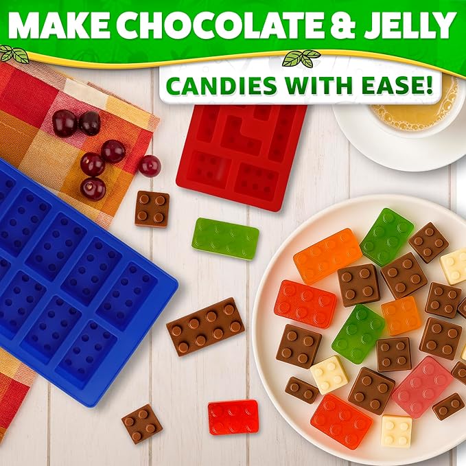 3 Pcs Silicone Chocolate Molds - Building Brick Mold Silicone Non-Stick Ice Cube Tray, Easy to Use & Clean - Designed for Candy, Chocolate, Ice, Gelatin, Soap, Jelly Shots, Cake Decorating & More Fun