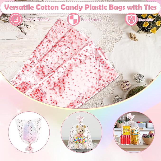 Coitak 100 PCS Cotton Candy Sticks, 100 PCS Cotton Candy Bags with Ties, 13.77 Inch Cotton Candy Sticks Random Colorful Cotton Candy Supplies Paper Straws for Candy Making