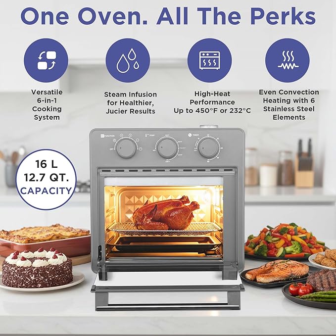 Magnavox Home, 16.5 qt Air Fryer Oven, With Steam Infusion, Black
