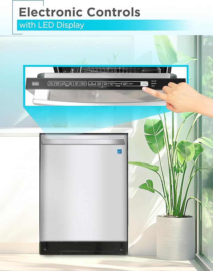 BLACK+DECKER 24" Built-In Dishwasher, Designer Series, 12-Place Setting Capacity with Stainless Steel Tub, Dish Washer with 6 Wash Programs, Low Noise, ENERGY STAR Certified, BDW300MHS