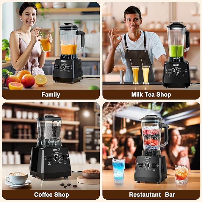 Blenders for Kitchen, Smoothie Blender, 2400W/1000W Prasky Blender & Grinder Combo, 25,000 RPM High Speed, 68oz BPA-Free Food Processor, Countertop Blender for Smoothies, Shakes & Food (Black, 2L)