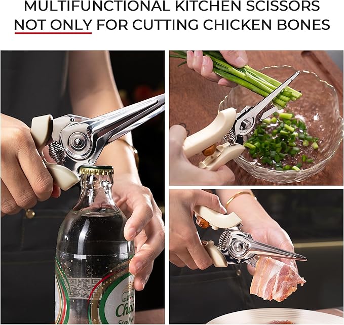 OOU White Bear Kitchen Scissors, All Purpose Heavy Duty Sharp Kitchen Shears Dishwasher Safe, Cooking Shears for Meat Chicken Fish Poultry Herb Bread