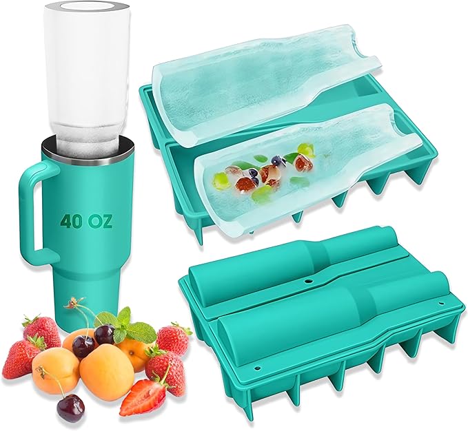 Ice Mold for 40oz Tumbler Cup – Hollow Cylinder Silicone Ice Cube Tray, Easy Fill & Release Ice Mold for Freezer, BPA-Free, Compatible with Stanley 40oz, Whiskey & Cocktail (Green)