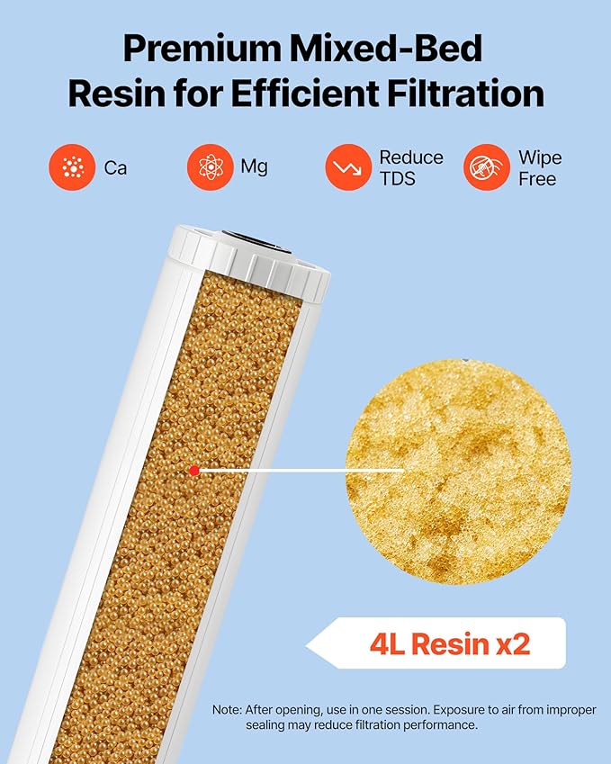 VEVOR Deionized Filter for Spotless Car Wash System, 2 x 4L Mixed-Bed DI Resin Filter Replacement - Compatible with PRS-207SLXC, PRS-TCXC, PRS-TCXC-PT, PRS-207XCGB Deionized Water System