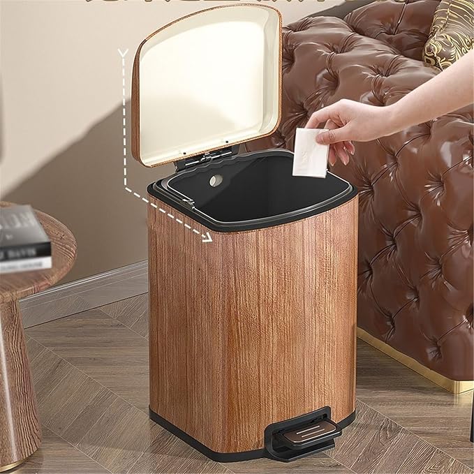Trash Bin Kitchen Vintage Style Pedal Bin Household Stainless Steel Rubbish with Lid, Removable Inner Bucket Garbage Bin(Small)