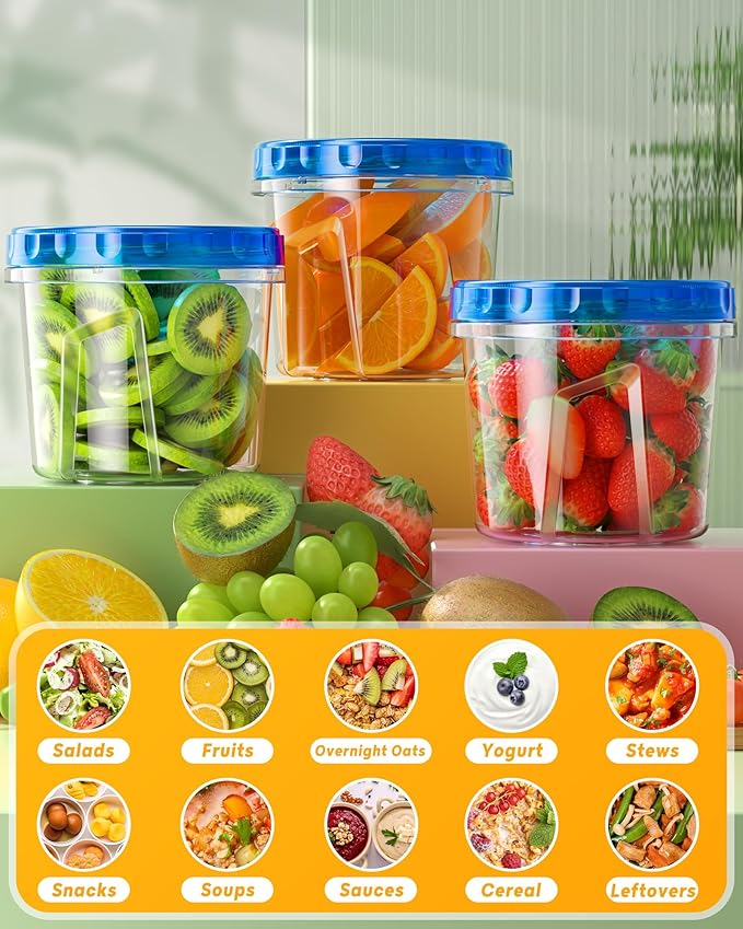BiuLeon 12 Pack-24 oz Freezer Storage Containers, Plastic Food Storage Containers with Twist Top Lids, BPA Free and Reusable Soup Containers with Lids, Leakproof/Microwave/Dishwasher Safe