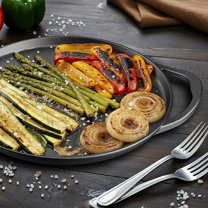 Bakken Cast Iron Pizza Pan 14 Inch, Naturally Pre-Seasoned Nonstick Baking Pan, Heavy-Duty for Oven, Grill, Stovetop, or Campfire, Dual Handles, Heat Retention for Crispy Crust Results, Easy to Clean